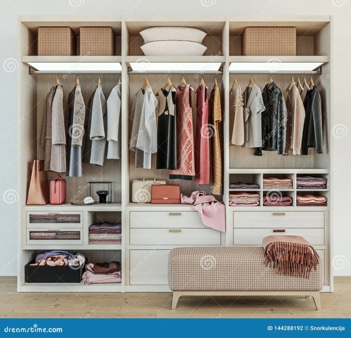 Modern Wooden Wardrobe with Clothes Hanging on Rail in Walk in Closet ... Wardrobe makeover tips